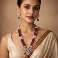 (PSD-211) Diamond Necklace With Earrings Hallmarked (Dia-5.24 ct, in Pendant Dia-5.24 ct, in Tiks, Gold-31.650-Pendant Gold-26.930-Tiks in 14 kt gold Purity, Rubies Pendant,17.20)