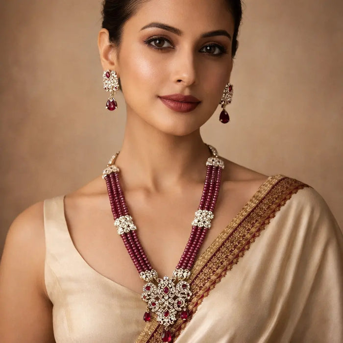 (PSD-211) Diamond Necklace With Earrings Hallmarked (Dia-5.24 ct, in Pendant Dia-5.24 ct, in Tiks, Gold-31.650-Pendant Gold-26.930-Tiks in 14 kt gold Purity, Rubies Pendant,17.20)