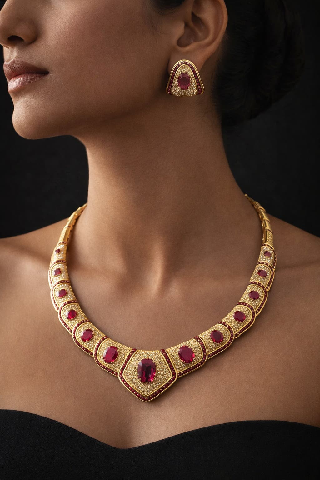 Approx Weight 90gms[14ct]+20ct[labgrown]+18ct[BurmesseRuby]+40ct[Glass filled]Rubies