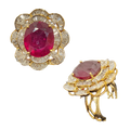 (RDL-580) Ladies Diamond Rings in 14/18CT Hallmarked Gold (Diamond 1.79CT ,red stone 10.37CT, Gold 14Kt 11.28 grams)