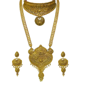 Gold necklace 72.850 Gold earring 21.555 in 91.6 22KT purity MSG-302 and MSG-302-A , Gold Chic Set, Necklace - 35 Grams, Earrings - 14.850 Grams. Total Weight - 49.850 Grams, 22CT, 91.6% Purity
