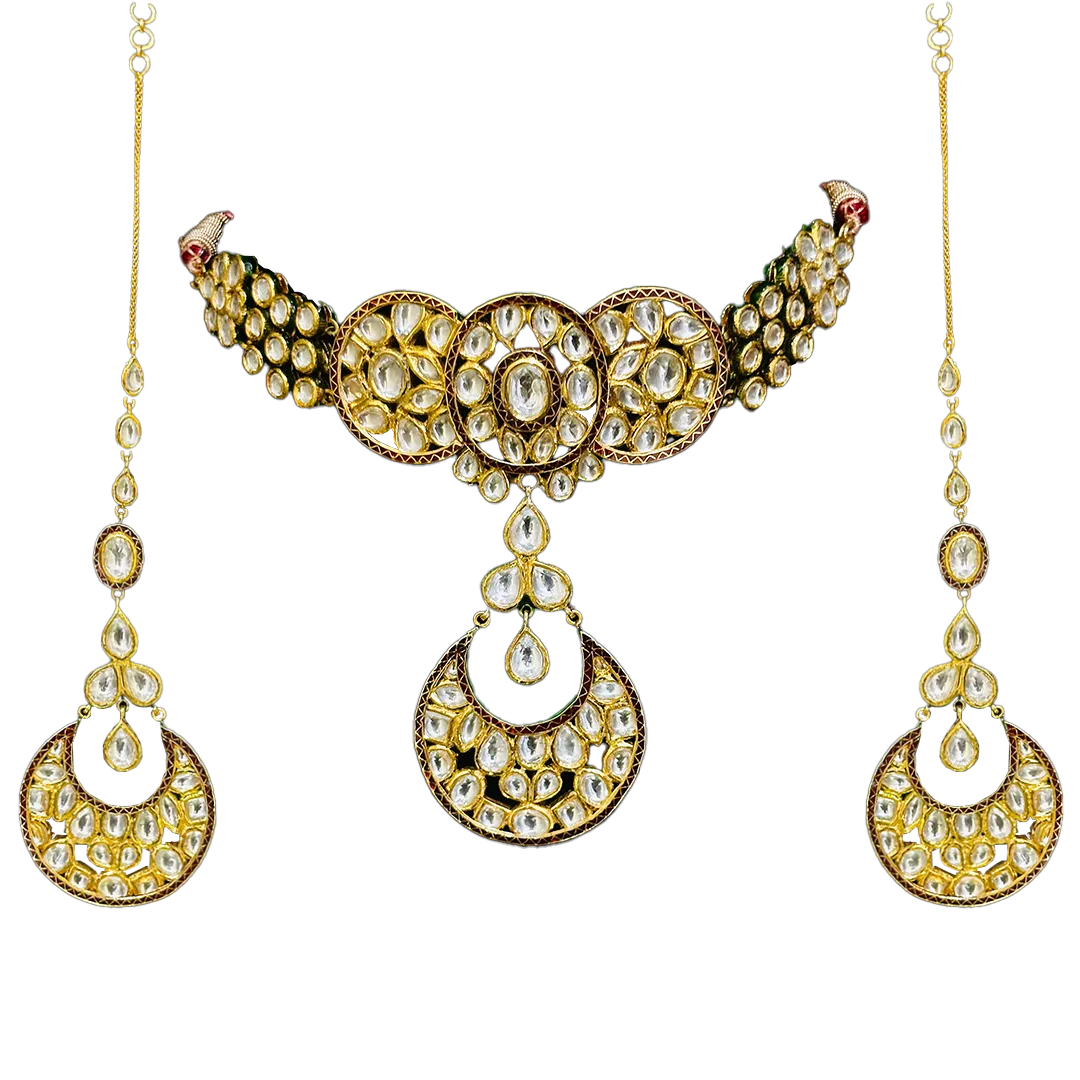 Kundan Polki Set (Gross weight of set with earrings - 143 GM , Net Weight of set with Earrings - 103 GM)