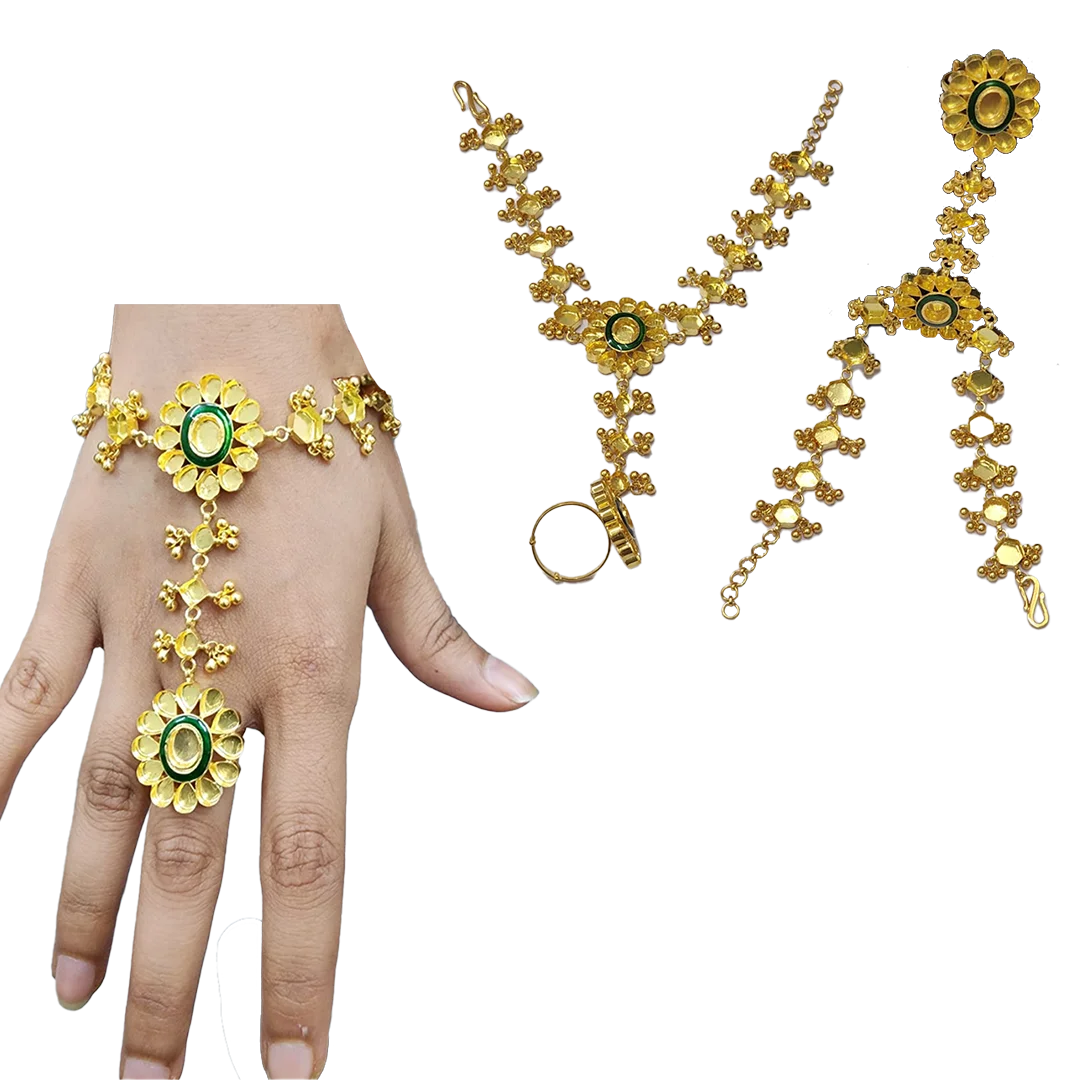 Hath Phool in Kundan 51.5 Grams Gold (Ghat), Gross weight- 83.360 , 9.100 24 ct Kundan +6000 Rs. Kundan Chargers