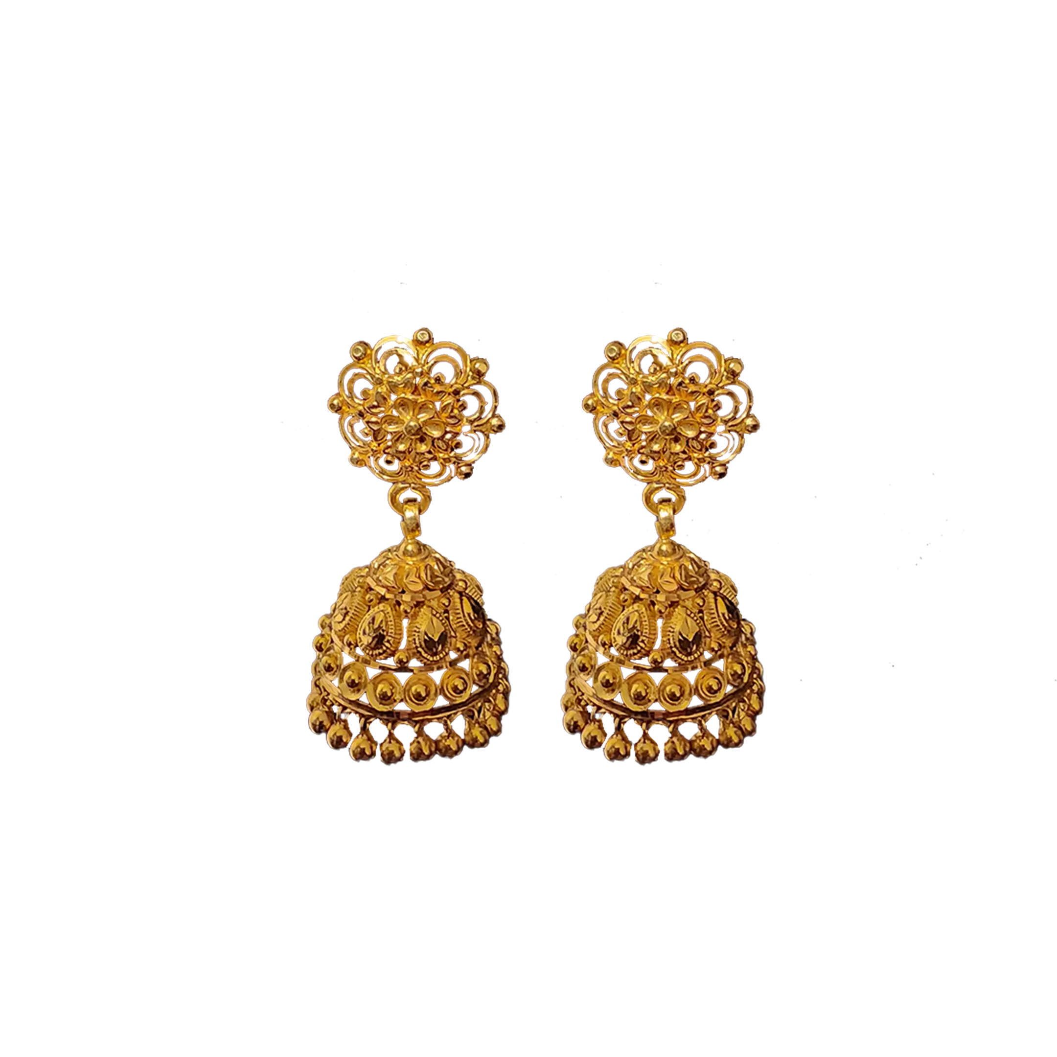 Gold Jhumkas in 22 CT Hallmarked (TG-720, 14.465 Grams, 91.6 Purity)