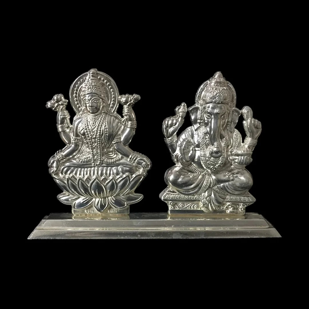 (LG-36) Laxmi and Ganesh Idols in Silver, 151 Grams Pair