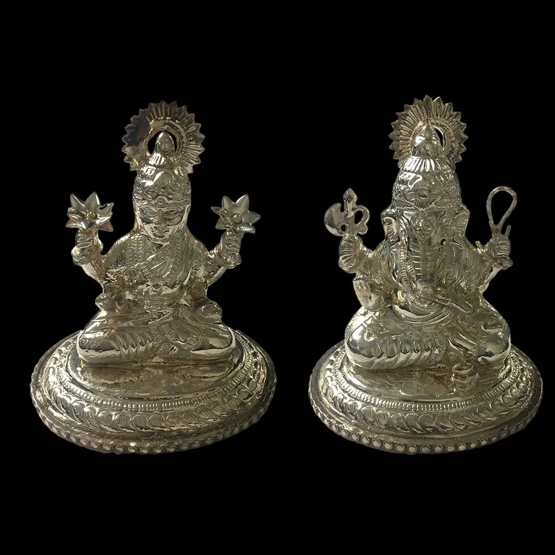 (LG-4) Laxmi and Ganesh Idols in Silver, 306 Grams pair
