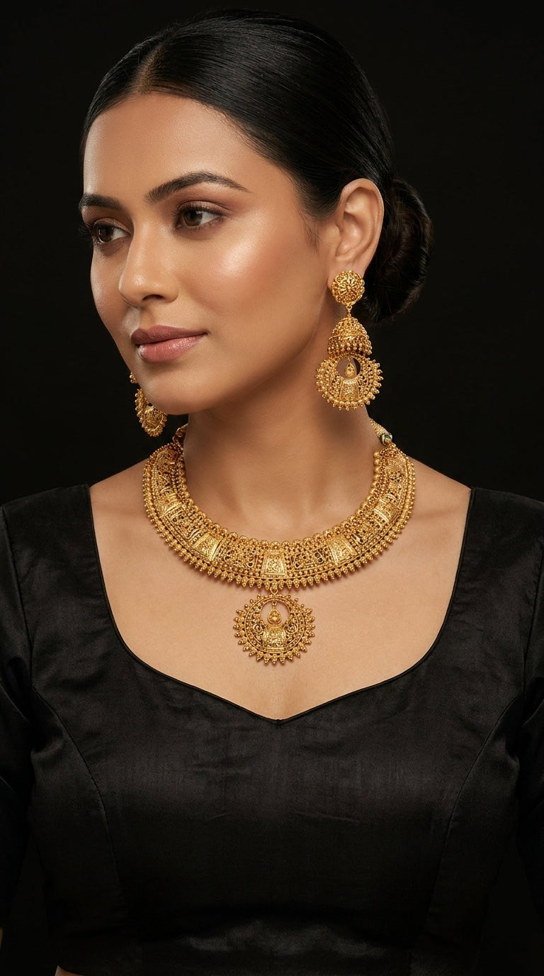 Necklace: 35.377gm & Earings: 31.902 gm(22ct), Total: 67.280gm