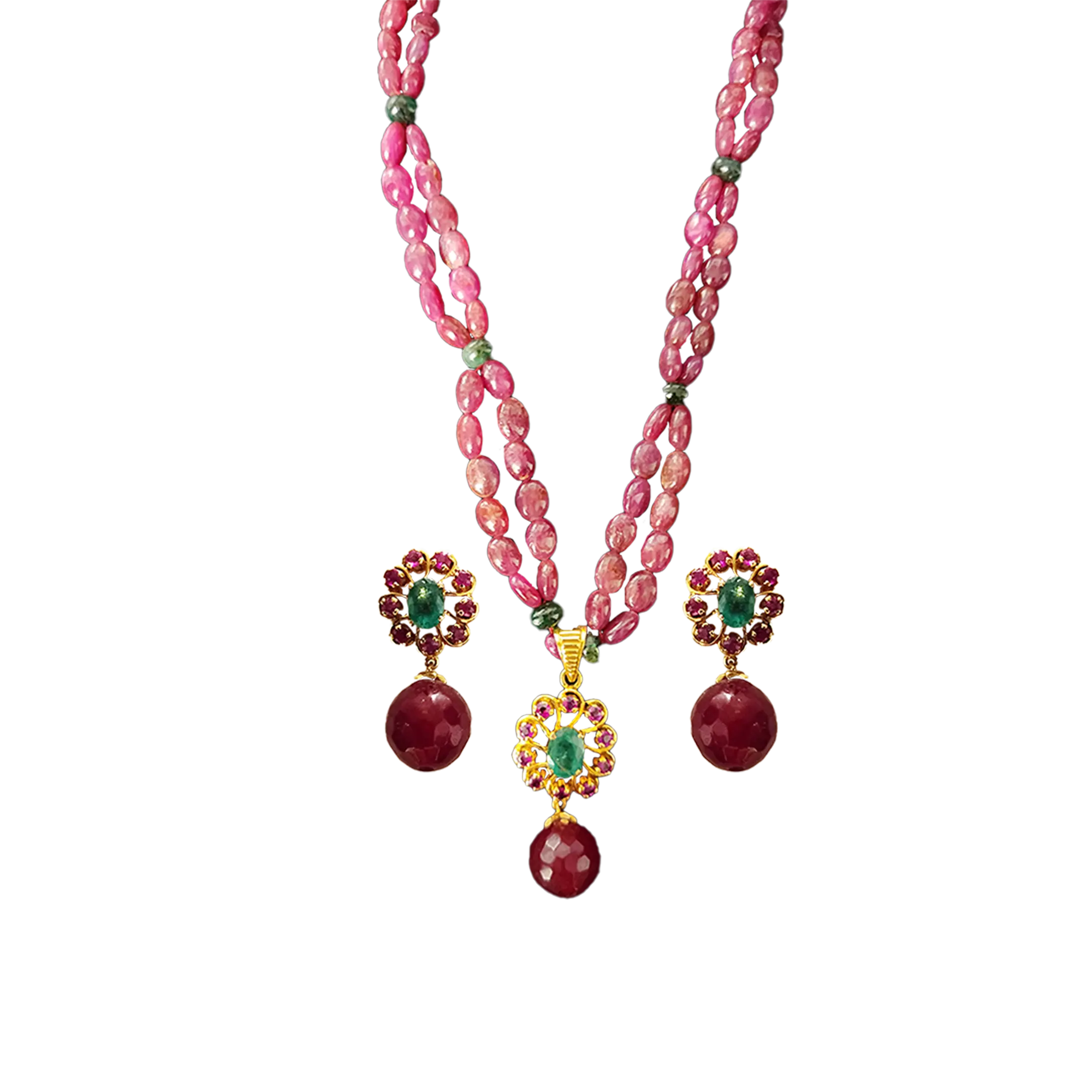 (MSG-301) Pendant Set in Gold (Pendant-7.913 Grams) (Tops-13.452 Grams) Total-21.365 Grams-Stone 3 pcs (6.8 Grams) Net Gold- 14.565, 14KT