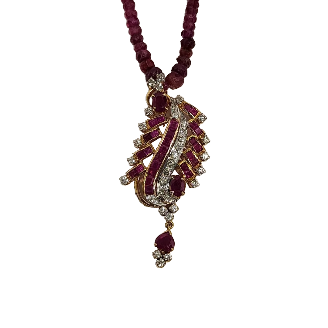 (PD-229) Pendant in Diamond-1.36ct Gold-18 kt-11.017, Cost of rubies - Rs.5000, Ruby String- Rs.4000