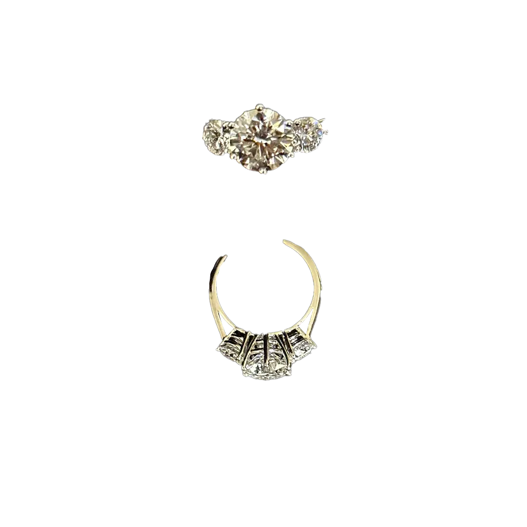 RG-05 Labgrown Ring, Diamond -1pc- 2.44, 2pcs-0.92 Total -3.36, Gold - 4.170 14KT