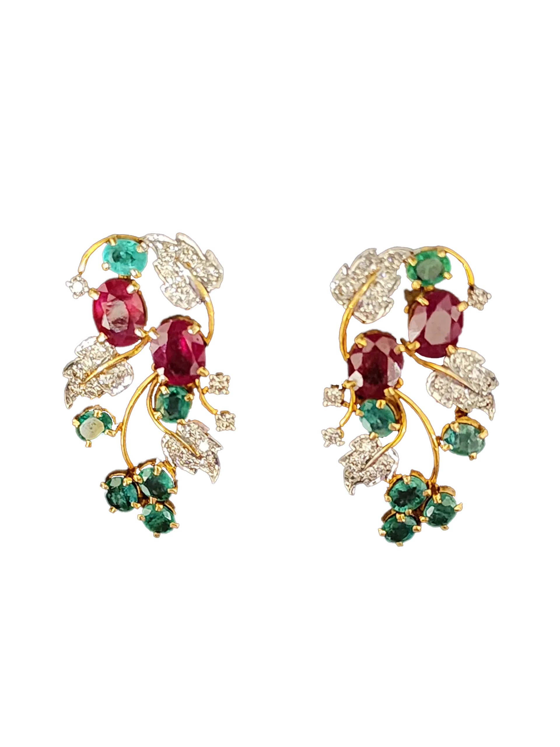(TD-443) Diamond Tops in 14kt Hallmarked Gold (Diamond 1.41 Grams CT ,Gold 15.636 Grams CT 14 Kt, Rubies 7.86 CT, Emerald 4.13 CT)